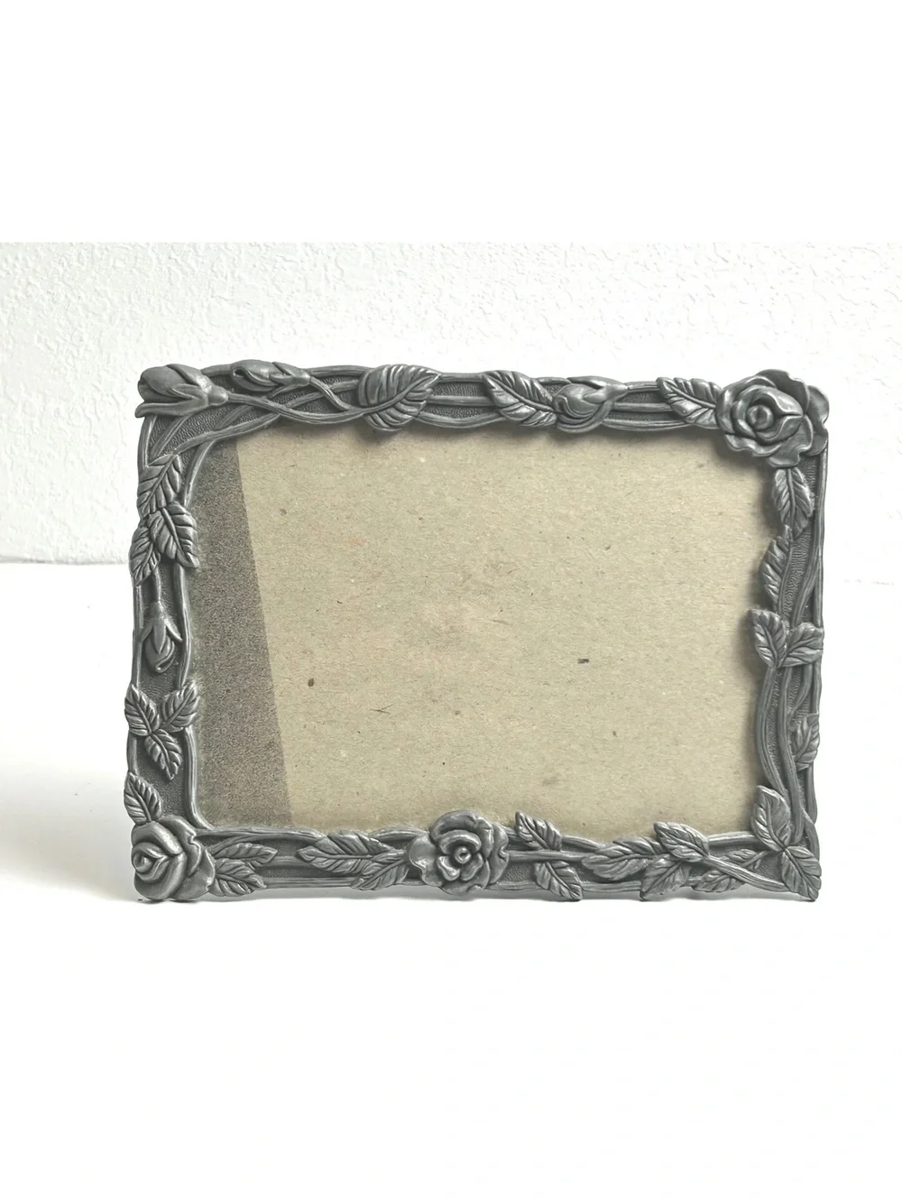 Vintage Decorative Distressed Silver-Tone Rose Frame